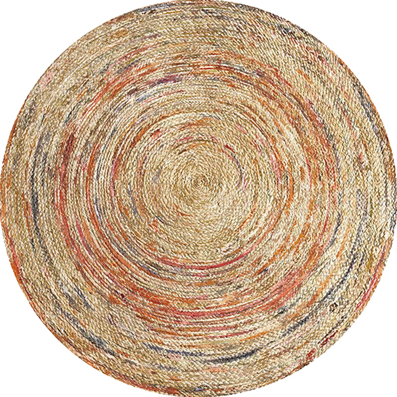 Retro Tribal Circles Pattern Carpet Yellow and Red Polyester Carpet Washable Pet Friendly Non-Slip Carpet for the Living Room