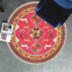 Retro Tribal Circles Pattern Carpet Yellow and Red Polyester Carpet Washable Pet Friendly Non-Slip Carpet for the Living Room