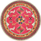 Retro Tribal Circles Pattern Carpet Yellow and Red Polyester Carpet Washable Pet Friendly Non-Slip Carpet for the Living Room