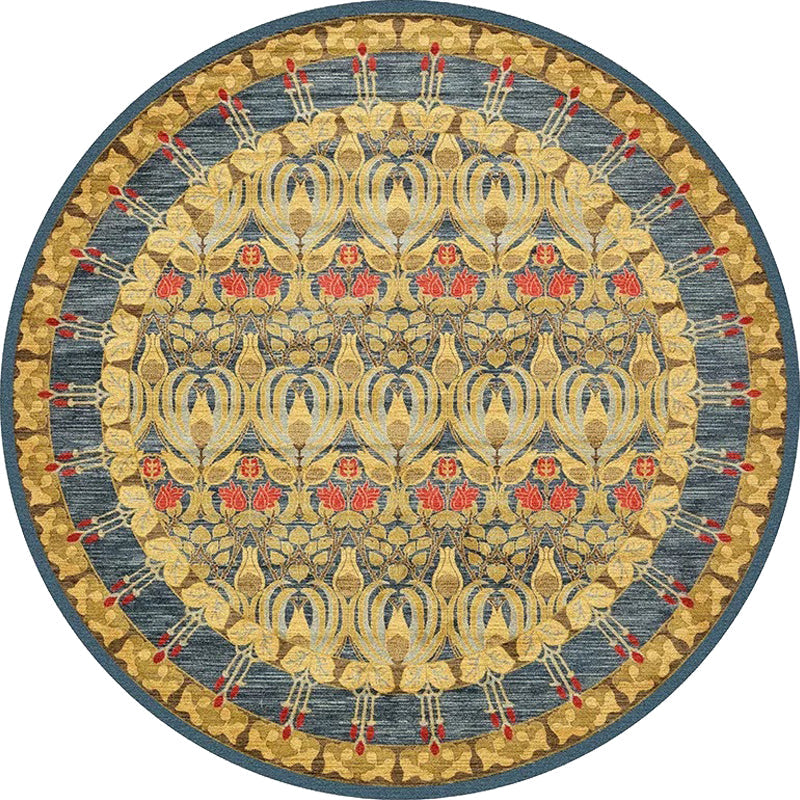 Retro Tribal Circles Pattern Carpet Yellow and Red Polyester Carpet Washable Pet Friendly Non-Slip Carpet for the Living Room