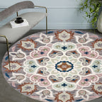 Retro Tribal Circles Pattern Carpet Yellow and Red Polyester Carpet Washable Pet Friendly Non-Slip Carpet for the Living Room