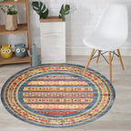 Retro Tribal Circles Pattern Carpet Yellow and Red Polyester Carpet Washable Pet Friendly Non-Slip Carpet for the Living Room