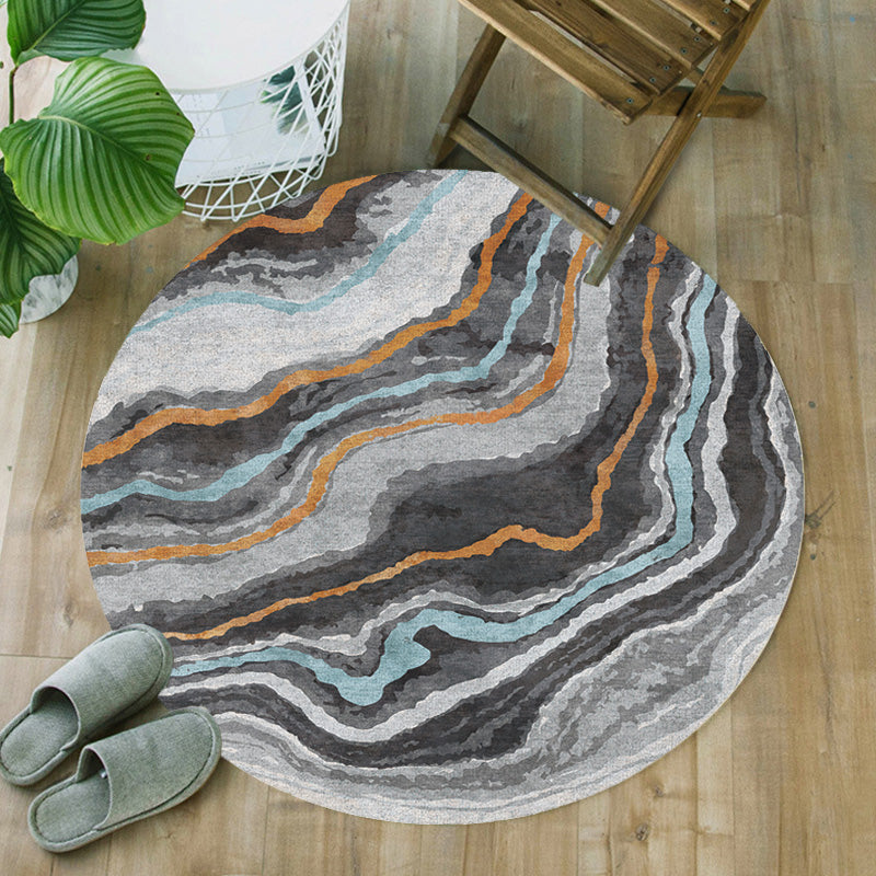 Funky Contemporary Rug Multicolored Watercolor and Swirl Stripe Pattern Rug Pet Friendly Non-Slip Washable Rug for the Home Office
