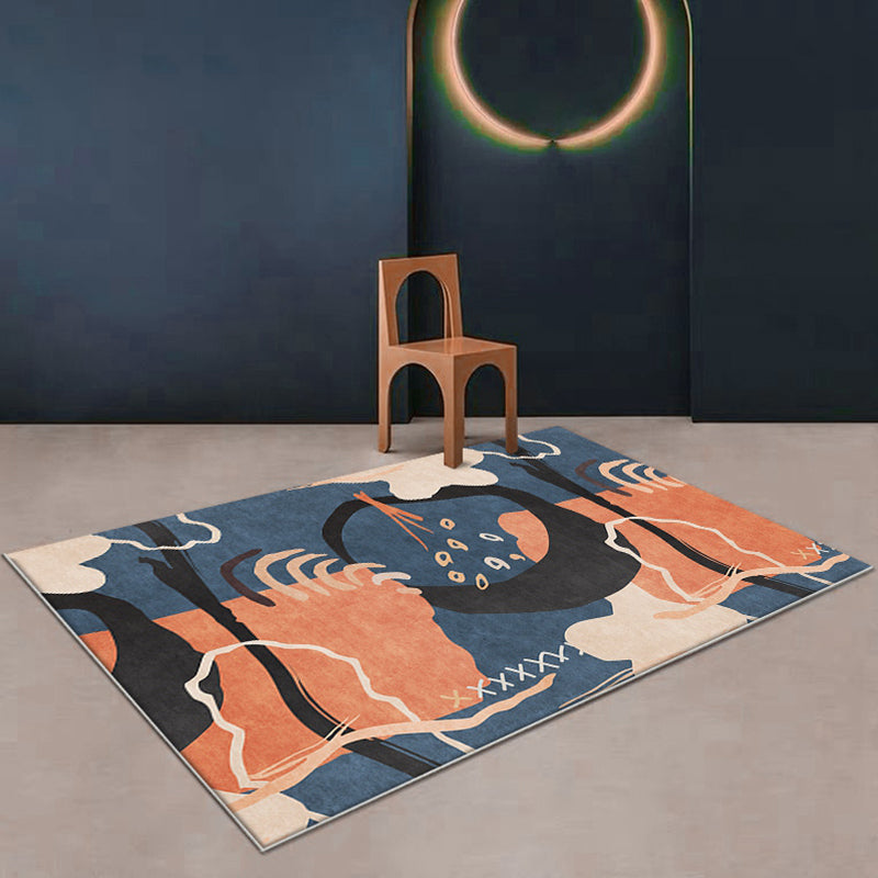 Funky Nordic Rug Orange and Blue Abstract Rug Pet-Friendly Non-Slip Washable Rug for Decoration