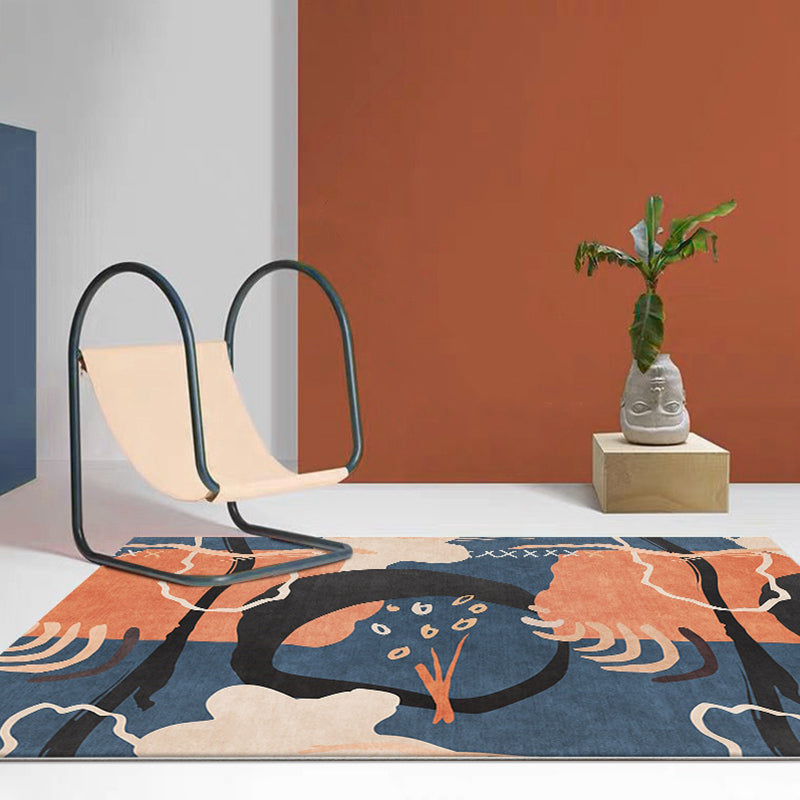 Funky Nordic Rug Orange and Blue Abstract Rug Pet-Friendly Non-Slip Washable Rug for Decoration