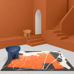 Orange and Black Abstract Area Rug Polyester Modern Rug Washable Non-Slip Pet-Friendly Area Rug for Living Room