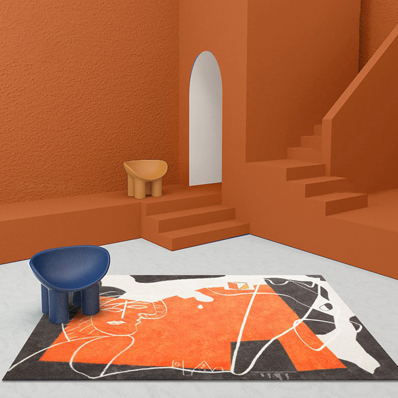 Orange and Black Abstract Area Rug Polyester Modern Rug Washable Non-Slip Pet-Friendly Area Rug for Living Room