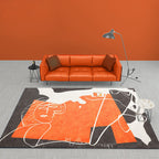 Orange and Black Abstract Area Rug Polyester Modern Rug Washable Non-Slip Pet-Friendly Area Rug for Living Room
