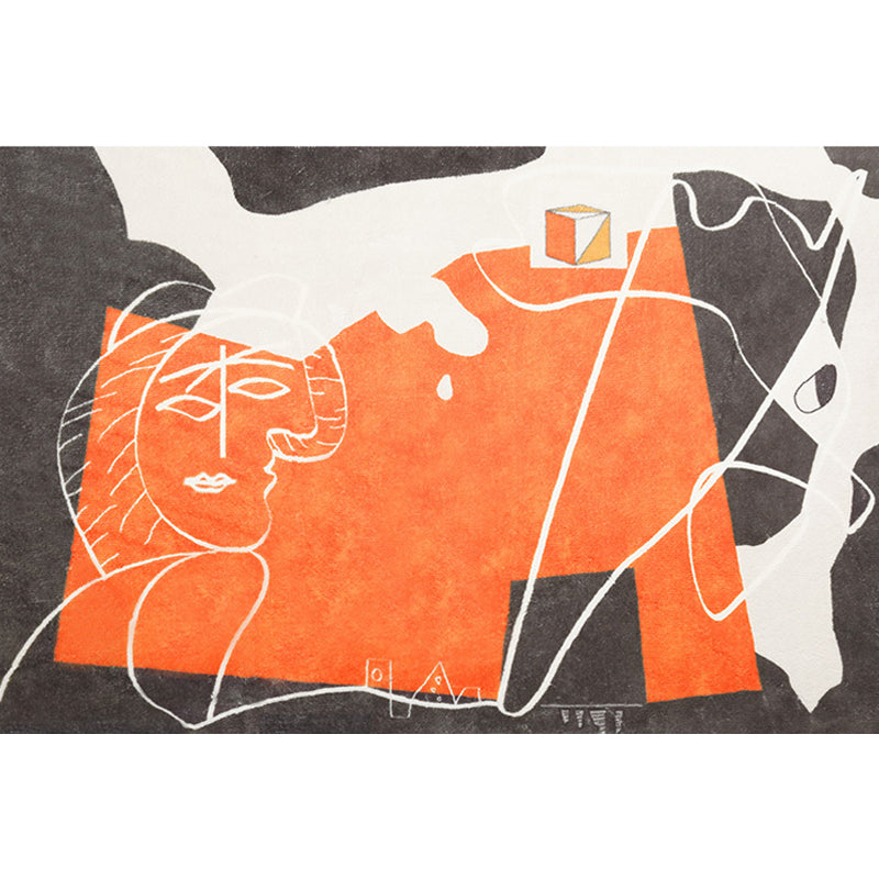 Orange and Black Abstract Area Rug Polyester Modern Rug Washable Non-Slip Pet-Friendly Area Rug for Living Room