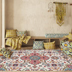Traditional Tribal Flower Pattern Rug Multicolored Moroccan Rug Polyester Pet Friendly Non-Slip Back Washable Rug for Living Room