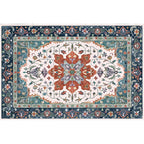 Traditional Tribal Flower Pattern Rug Multicolored Moroccan Rug Polyester Pet Friendly Non-Slip Back Washable Rug for Living Room