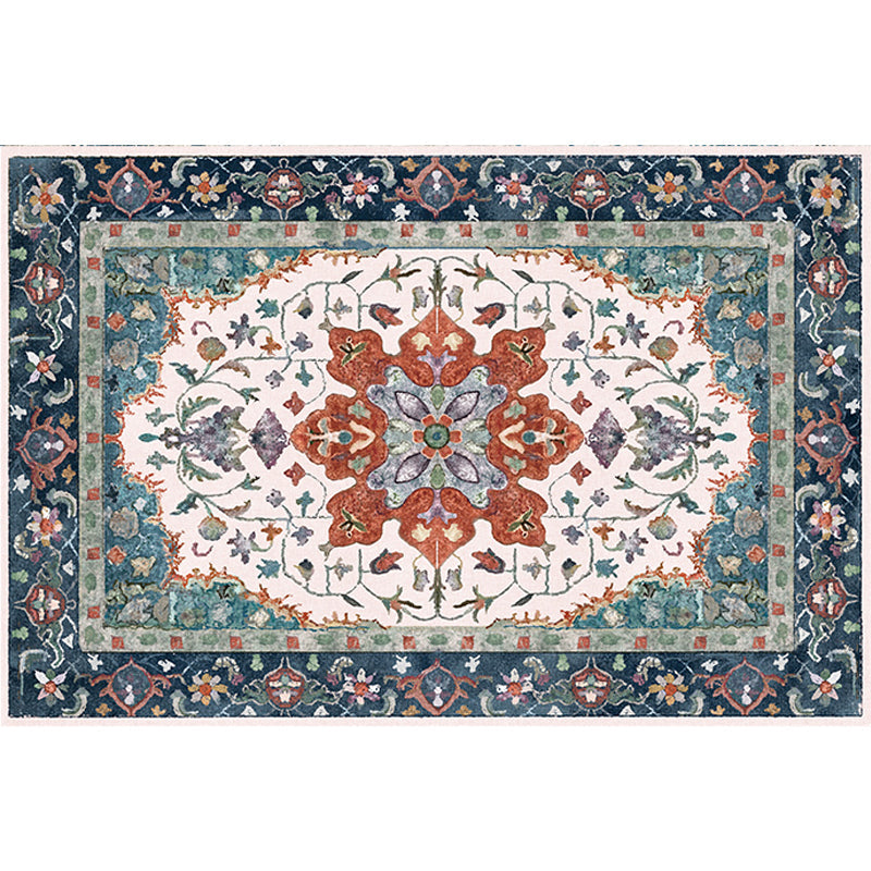Traditional Tribal Flower Pattern Rug Multicolored Moroccan Rug Polyester Pet Friendly Non-Slip Back Washable Rug for Living Room