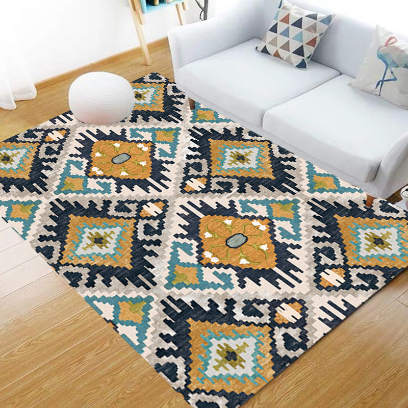 Traditional Tribal Flower Pattern Rug Multicolored Moroccan Rug Polyester Pet Friendly Non-Slip Back Washable Rug for Living Room