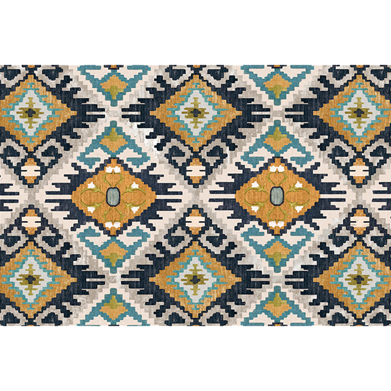 Traditional Tribal Flower Pattern Rug Multicolored Moroccan Rug Polyester Pet Friendly Non-Slip Back Washable Rug for Living Room