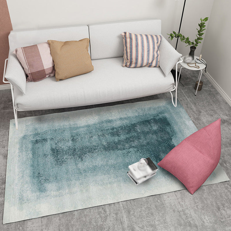 Modernist Watercolor Pattern Rug Blue and Yellow Polyester Rug Non-Slip Back Washable Pet-Friendly Rug for Bedroom