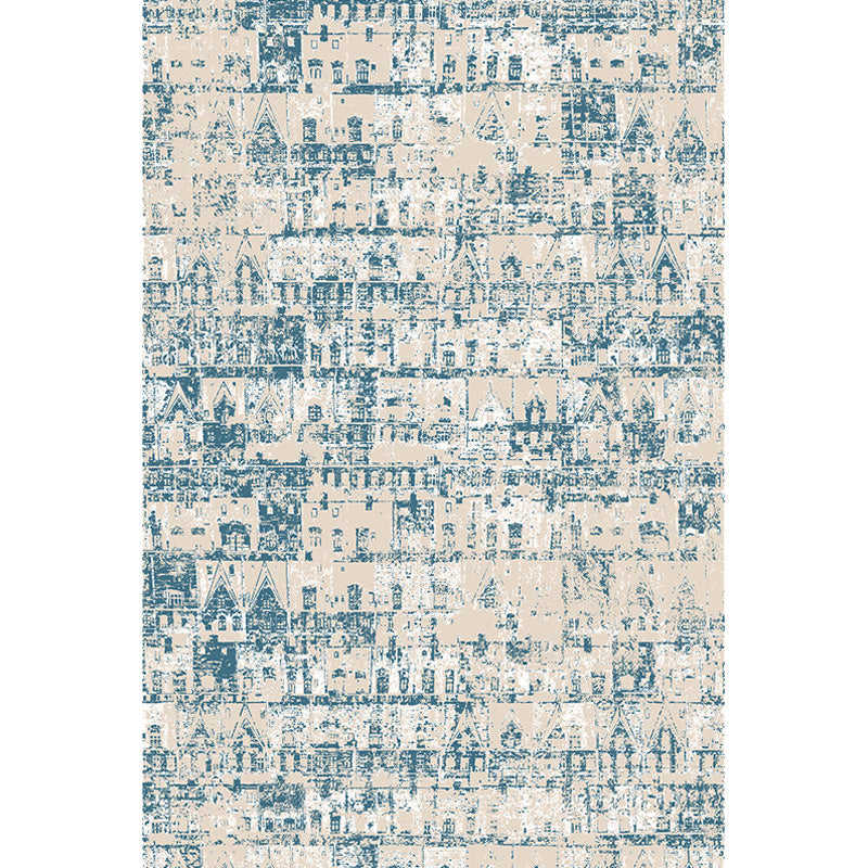 Shabby Chic Tribal Pattern Carpet Blue Polyester Carpet Washable Pet-Friendly Non-Slip Carpet for the Living Room