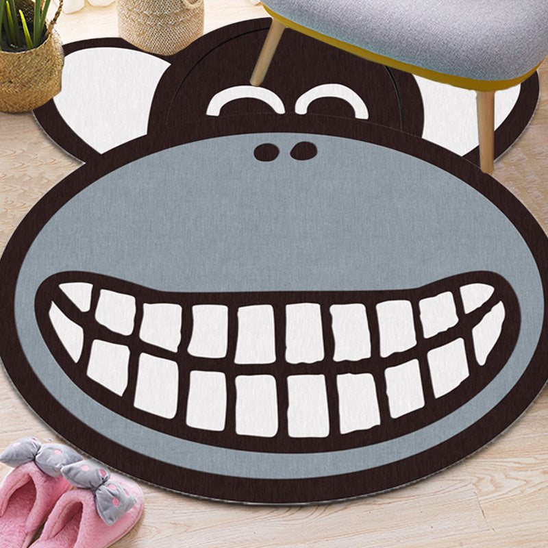 Gray Monkey Pattern Rug Polyester Kids Rug Washable Non-Slip Pet-Friendly Rug for the Children's Room