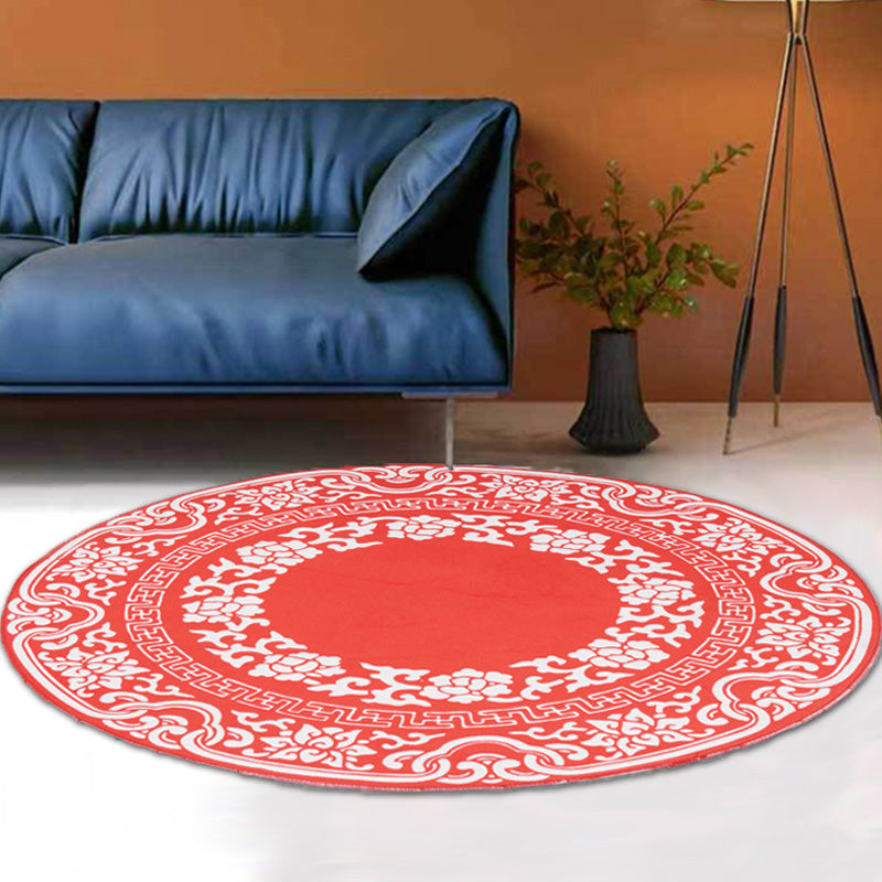 Vintage Floral Pattern Carpet Blue and Black Polyester Carpet Washable Pet-Friendly Non-Slip Carpet for Living Room