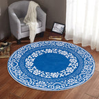 Vintage Floral Pattern Carpet Blue and Black Polyester Carpet Washable Pet-Friendly Non-Slip Carpet for Living Room