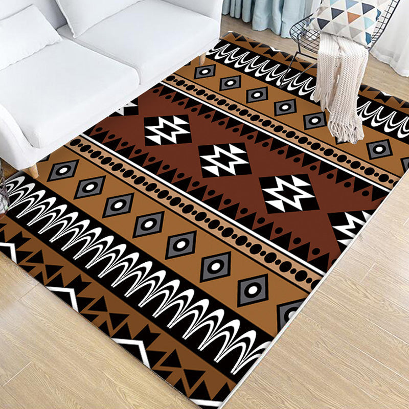 Stamm Geometric Pattern Carpet Brown and Green Polyester Carpet Washable Pet Friendly Non-Slip Carpet for Living Room
