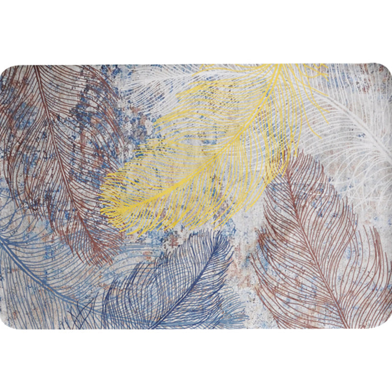 Yellow Shabby Chic Carpet Polyester Feather Pattern Carpet Machine Washable Non-Slip Back Carpet for Decoration