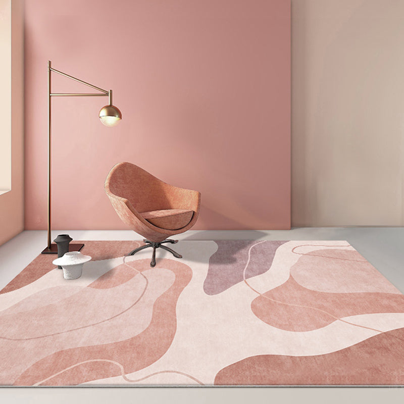 Pink Color Block Area Rug Polyester Modern Rug Washable Non-slip Pet-friendly Area Rug for Living Room