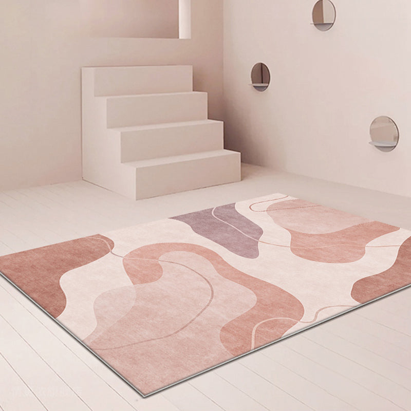 Pink Color Block Area Rug Polyester Modern Rug Washable Non-slip Pet-friendly Area Rug for Living Room