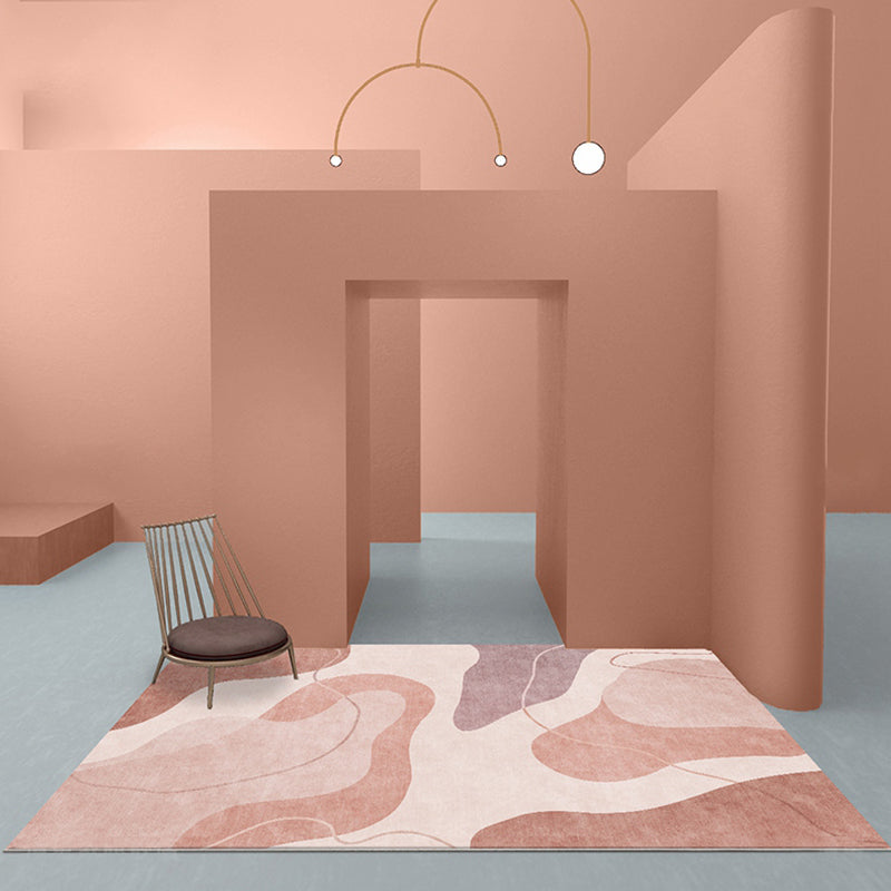 Pink Color Block Area Rug Polyester Modern Rug Washable Non-slip Pet-friendly Area Rug for Living Room