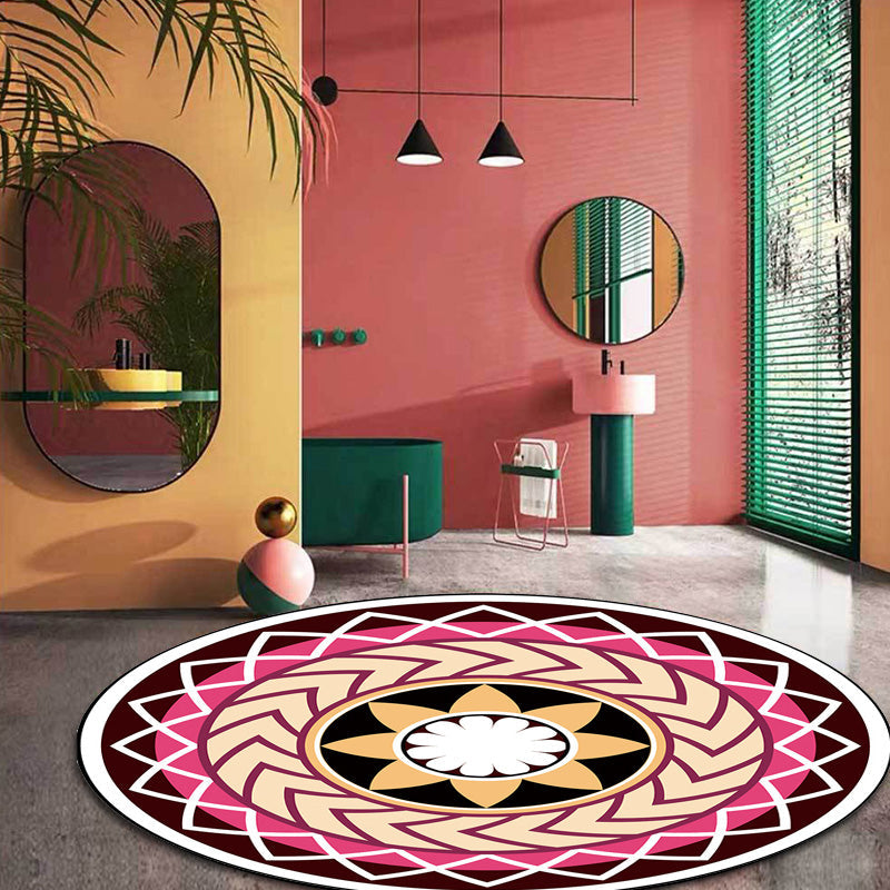 Moroccan floral pattern rug with moon black and red polyester rug machine washable pet-friendly non-slip rug for the living room