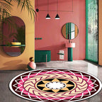 Moroccan floral pattern rug with moon black and red polyester rug machine washable pet-friendly non-slip rug for the living room
