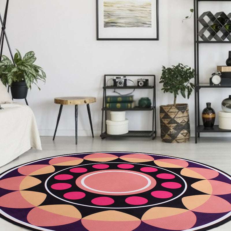 Moroccan floral pattern rug with moon black and red polyester rug machine washable pet-friendly non-slip rug for the living room