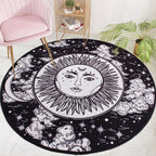 Moroccan floral pattern rug with moon black and red polyester rug machine washable pet-friendly non-slip rug for the living room