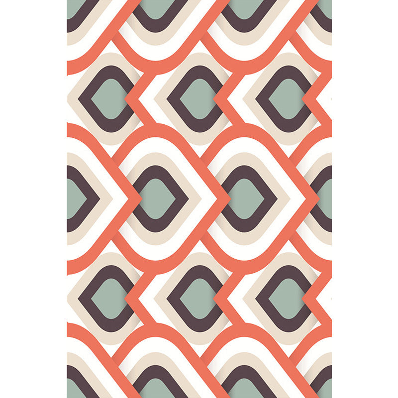 Moroccan geometric pattern rug in orange and brown, polyester rug, washable, pet-friendly, non-slip, area rug for the living room