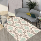 Moroccan geometric pattern rug in orange and brown, polyester rug, washable, pet-friendly, non-slip, area rug for the living room
