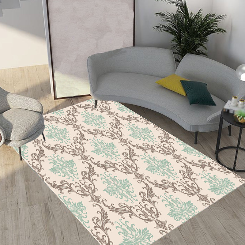 Moroccan geometric pattern rug in orange and brown, polyester rug, washable, pet-friendly, non-slip, area rug for the living room