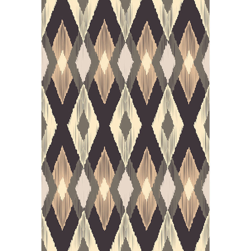 Moroccan geometric pattern rug in orange and brown, polyester rug, washable, pet-friendly, non-slip, area rug for the living room