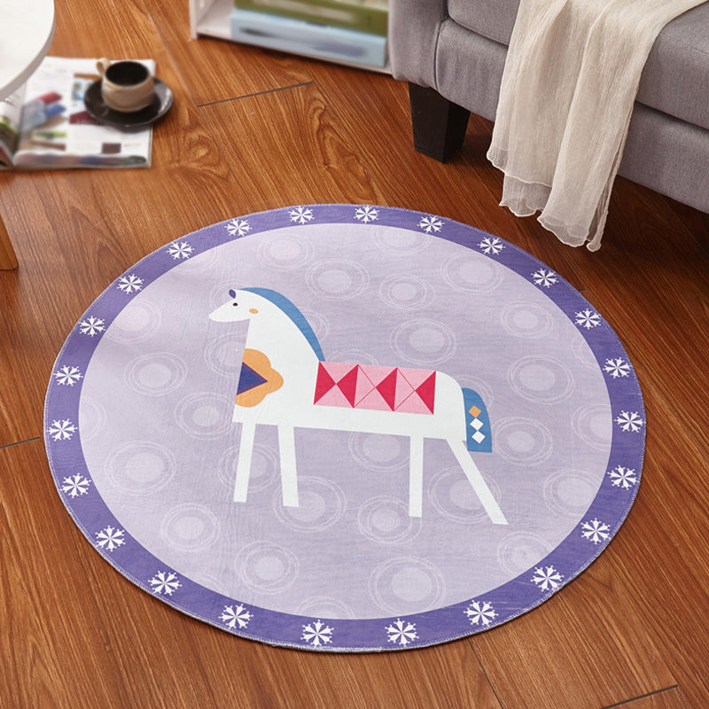 Multicolor Animal Pattern Rug Polyester Kids Rug Washable Non-Slip Pet-Friendly Rug for Children's Room