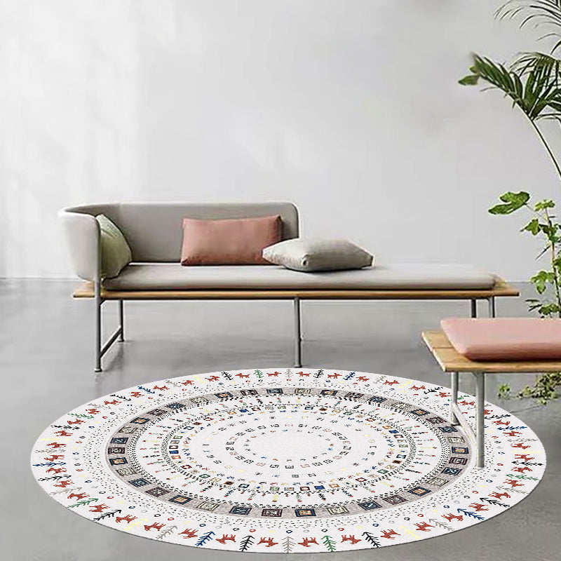 Stylish Tribal Circle Pattern Rug Grey Moroccan Rug Polyester Pet Friendly Non-Slip Back Washable Rug for Living Room