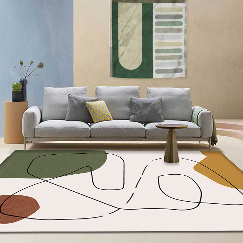 Contemporary Abstract Carpet Brown and Green Polyester Carpet Non-Slip Back Washable Pet Friendly Carpet for Home