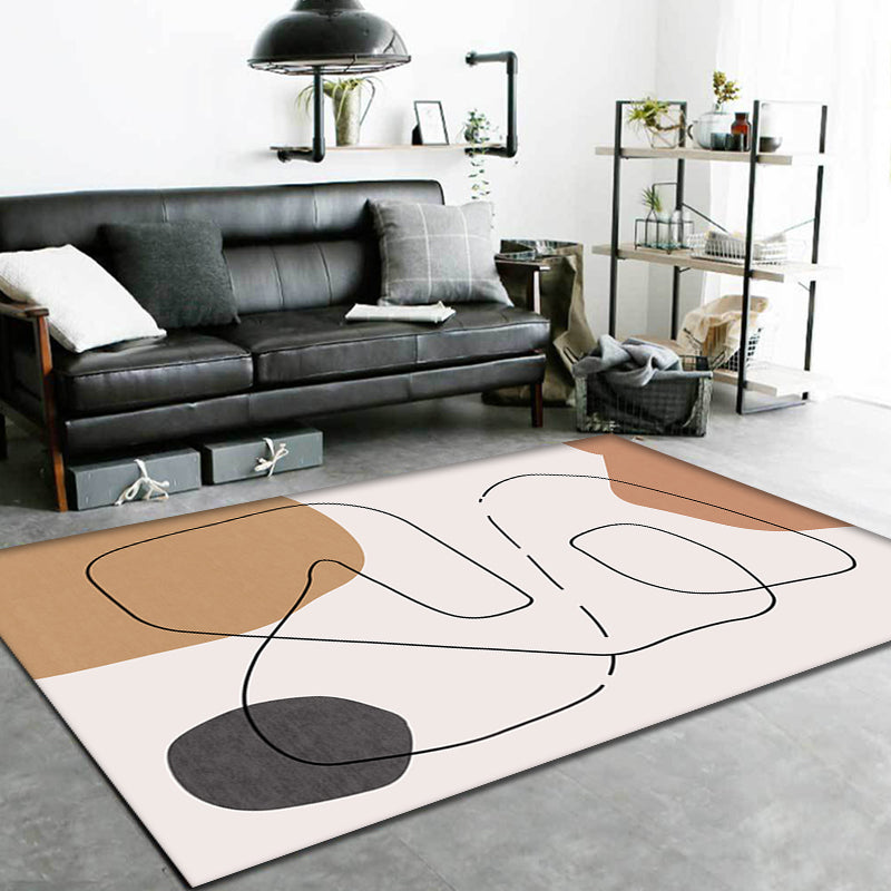 Contemporary Abstract Carpet Brown and Green Polyester Carpet Non-Slip Back Washable Pet Friendly Carpet for Home