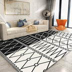 Retro geometric pattern rug black and white southwest rug polyester pet friendly non-slip backing washable rug for living room