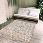 Bohemian striped patterned rug with flowers Multicolored Polyester rug Machine washable non-slip back rug for living room