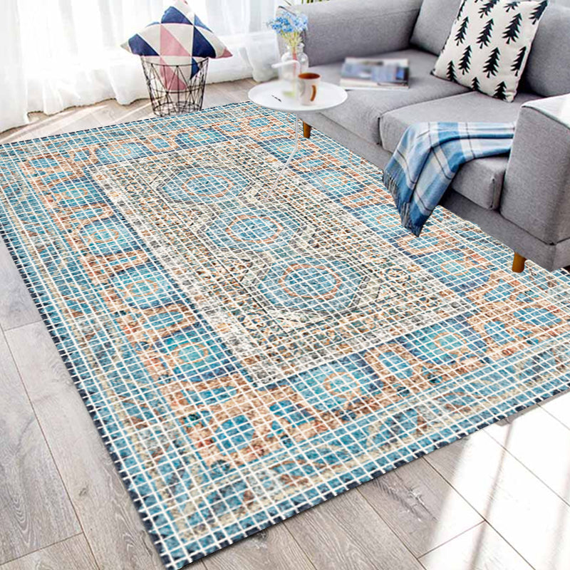 Bohemian striped patterned rug with flowers Multicolored Polyester rug Machine washable non-slip back rug for living room