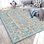 Bohemian striped patterned rug with flowers Multicolored Polyester rug Machine washable non-slip back rug for living room
