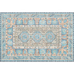 Bohemian striped patterned rug with flowers Multicolored Polyester rug Machine washable non-slip back rug for living room