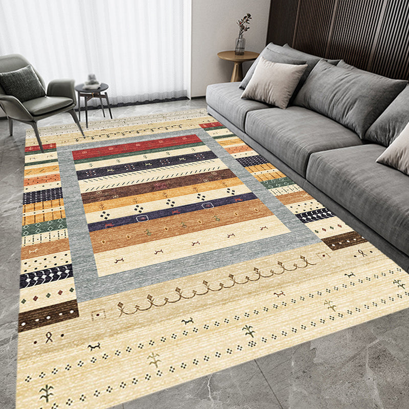 Bohemian striped patterned rug with flowers Multicolored Polyester rug Machine washable non-slip back rug for living room
