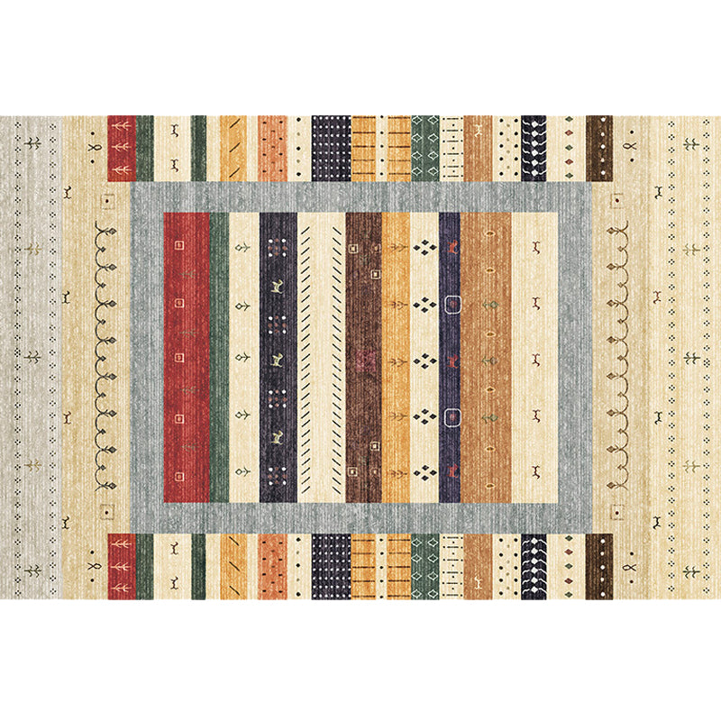 Bohemian striped patterned rug with flowers Multicolored Polyester rug Machine washable non-slip back rug for living room