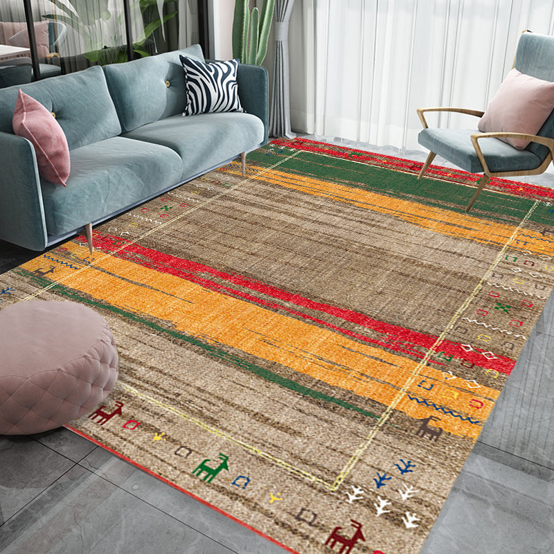 Bohemian striped patterned rug with flowers Multicolored Polyester rug Machine washable non-slip back rug for living room