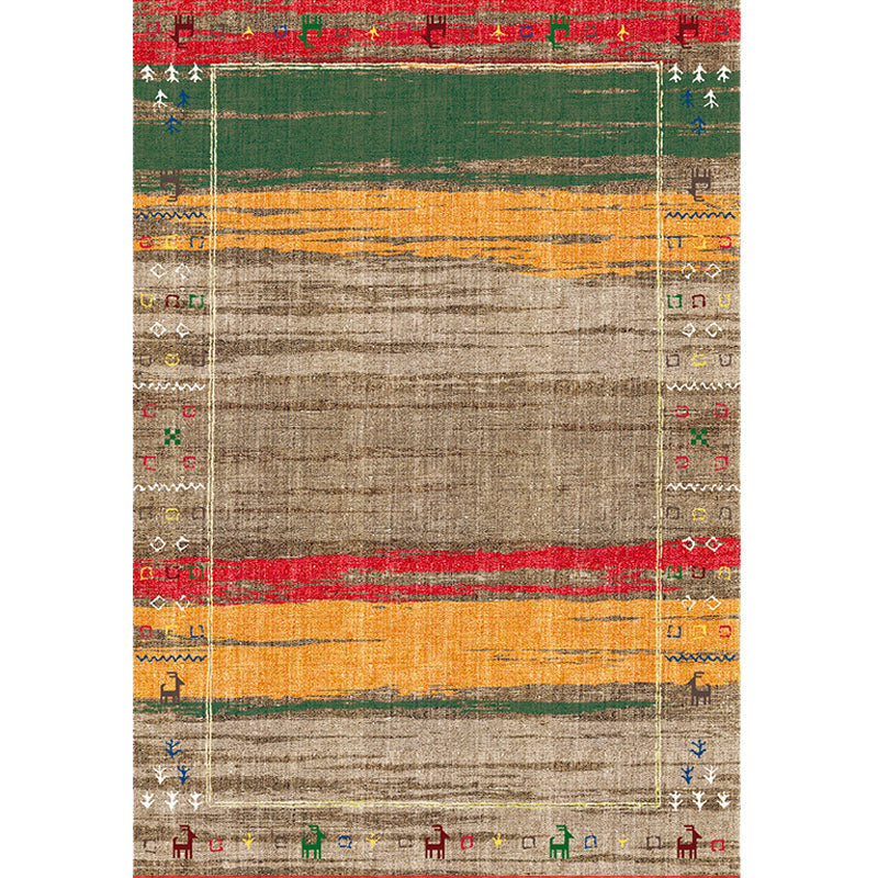 Bohemian striped patterned rug with flowers Multicolored Polyester rug Machine washable non-slip back rug for living room