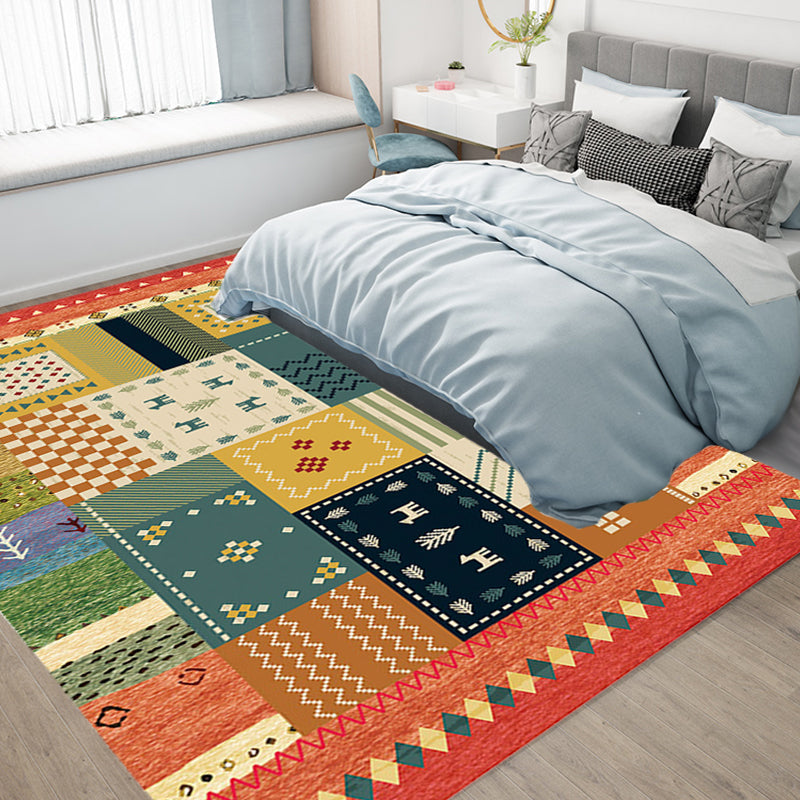 Bohemian striped patterned rug with flowers Multicolored Polyester rug Machine washable non-slip back rug for living room